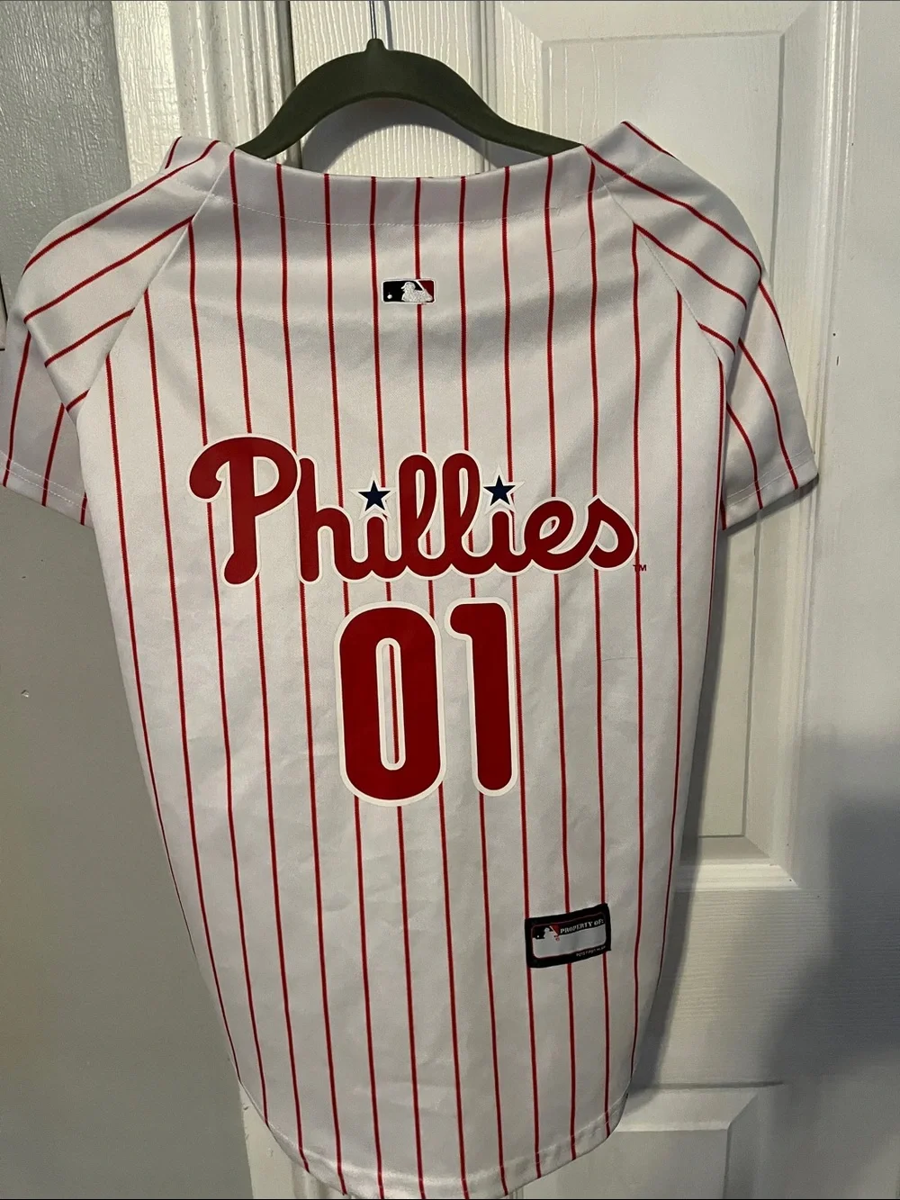 NWOT Pets First Phillies Dog White & Red Pinstripe Jersey - XXL